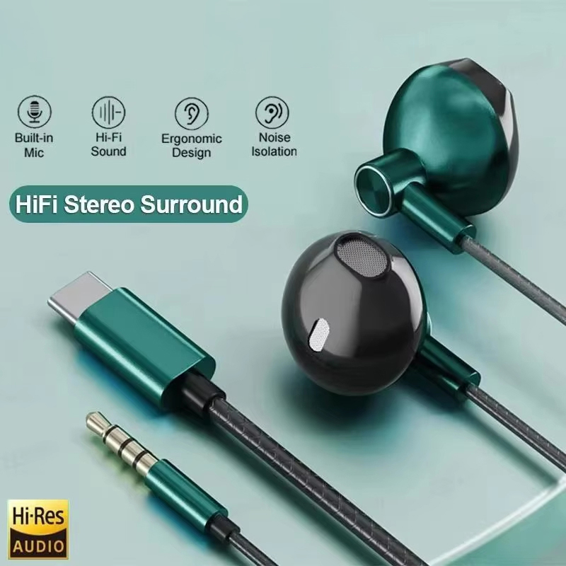 Wired Earphone Mic - Tipo C 3.5mm HIFI Stereo Auricolari